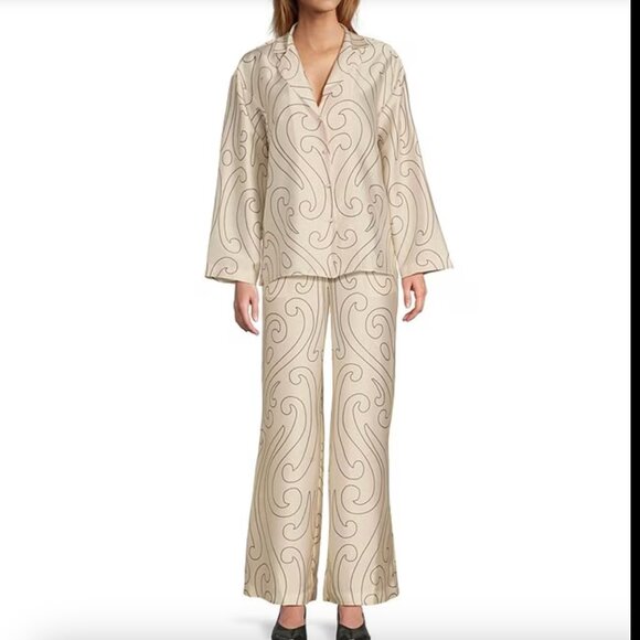 Antonio Melani x Elizabeth Damrich Dali Printed Satin Twill Flat Front Pants M - Picture 4 of 5